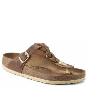 NEW BIRKENSTOCK women's gizeh braided oiled leather sandal regular/wide in cogna